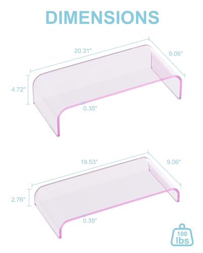 Acrylic Dual Monitor Stand Riser 2 Tier, Modular Laptop Stand for Desk, Multifunctional Desktop Organizer Shelf for PC, iMac, Printer, Detachable Monitor Stand for Office or Home, Pink - color: Pink