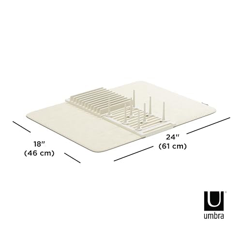 Umbra Udry Dish Rack with Movable Pegs and Microfiber Drying Mat – Space-Saving Design Folds Up for Easy Storage, Basic Rack, Linen - color: Linen, style: Rack with Pegs