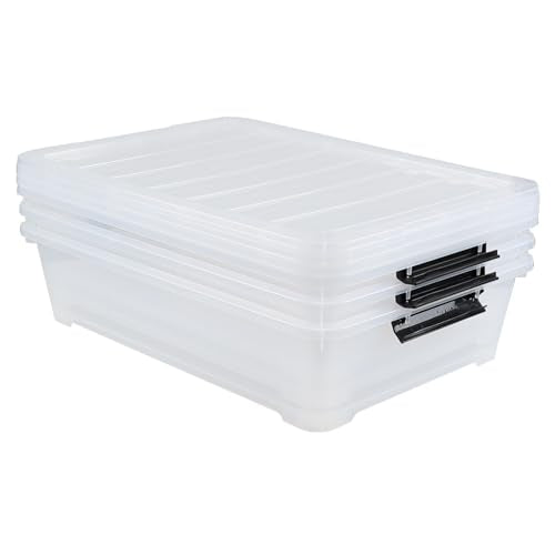 3-Pack 20 Quart Plastic Wheeled Latching Storage Boxes, Stackable Underbed Organizer Bins with Lid, Clear - size: 20 Quart