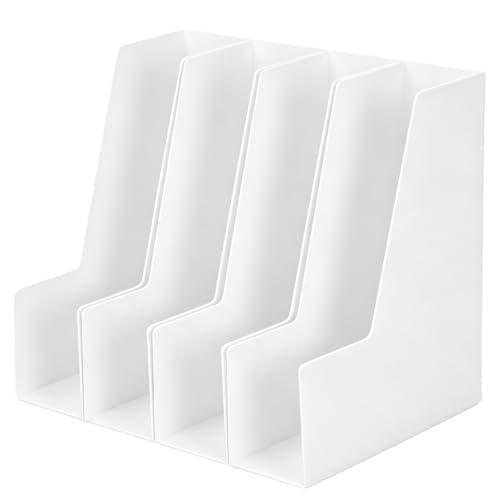 CiWiVOKi Vertical Magazine File Holder, Desk Organizer and Storage for Magazines, Binders, Notebooks, Envelopes, Multi-Purpose Desktop File Organizer for Home, Office & Classroom, 4 Pack, White - color: White