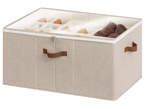 StorageWorks Shoe Organizer for Closet, Fits up to 24 Pairs, Shoe Cubby Storage Containers with Adjustable Dividers and Clear Cover, Taupe - color: Taupe, size: Large
