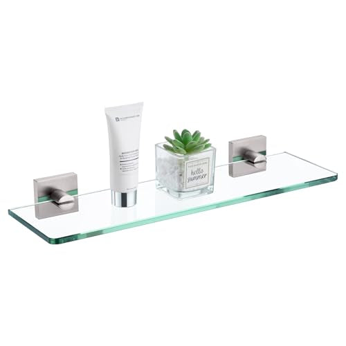 KOKOSIRI Glass Shelf for Bathrooms Wall Mount Floating Shelves 16-Inch for Shower Storage Kitchen Hanging Rack, Brushed Stainless Steel B1107BR-L16 - color: Brushed Nickel, size: 16-Inch