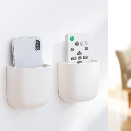 1Pcs Wall-Mounted Storage Box Space-Saving Wall Organizer for Phone Remote Small Items Creative Hanging Storage Easy Install No Electricity Needed(White) - color: White