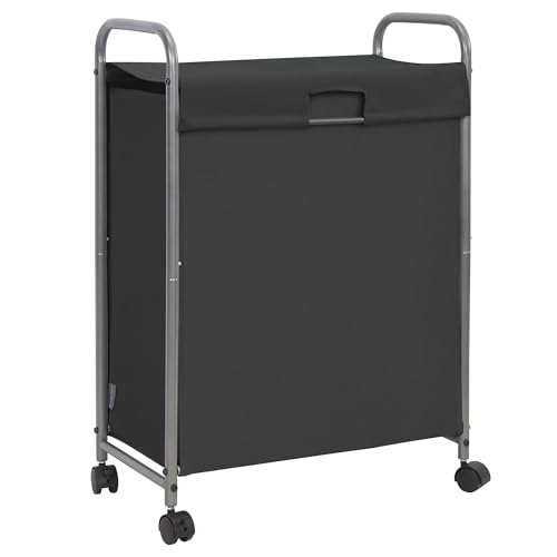 STORAGE MANIAC Rolling Laundry Hamper with Lid, 85 L Laundry Sorter with Wheels, 2 Loads Dirty Clothes Hamper, Laundrys Organizer, Clothes Basket Cart with Wheels for Small Space, Black