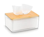 Clear Tissue Holder, Acrylic Dryer Sheet Dispenser Box with Bamboo Lid, Transparent Container, Minimalist Design. Tissue Organizer for Laundry, Living Room, Bathroom, Bedroom, Medium Size
