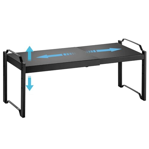 1 Pack Expandable Cabinet Countertop Shelves, Stackable Shelves Organizers for Kitchen Cabinet Countertop Storage, Adjustable Counter Cupboard Pantry Organizer Shelf Rack Stand, Length:25.5" - color: Black, size: 1 Pack: 15.5"-25.5"L