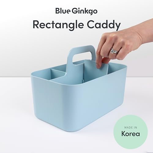 BLUE GINKGO Stackable Organizer Caddy – Korean-Made Portable Tote for Bathroom, Office, Crafts, or School Supplies (Rectangle, Blue) - color: BLUE, size: Rectangle