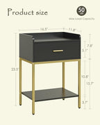 Nightstand,3-Tier Modern Night Stand,Bedside Table with Storage Drawer and Shelf,Small Side Table for Bedroom,Living Room,Black - color: Black