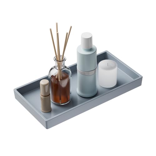Vanity and Bathroom Tray, 7.7" ABS Countertop Organizer,Waterproof Vanity Tray for Toilet Tank,Perfume,Soap,Keys,Bathroom Accessories,Kitchen and Bath Trays,Non Slip Small Trays,Gray - color: Gray, size: 7.7" x 4" x 0.7"