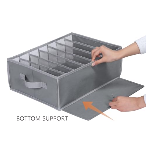 Zilink Upgraded Underwear Drawer Organizer with Support Board, Clear Drawer, 7 Grids Divider, Sock Organizer for Closet, Nursery, Baby Clothes, Bra, Sock, Tie - 3 Pack - color: Grey - For Underwear