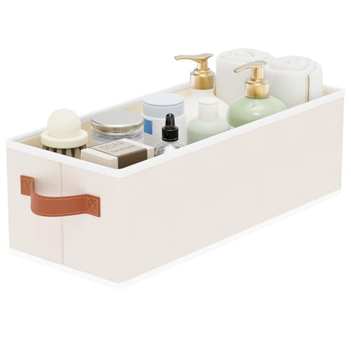 Storage Bin, Linen Foldable Clothes Basket, Storage Box Container with Double Handles for Bedroom, Beige, 15x 6 x 5 Inch, 1-Pack - color: Beige, size: 1-Pack