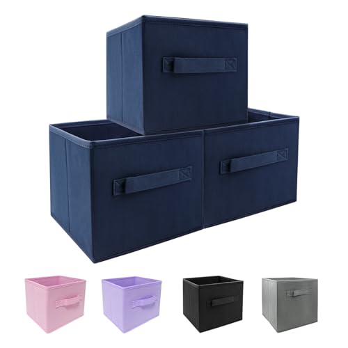 EBIGIC Small Storage Bins,Collapsible Fabric Storage Organizer 9.0"x7.5"x7.5" 3 Pack,Mini Storage Box,fit for closet, living room, bookshelf, Kids clothes and toys storage and organization Blue - color: Blue 3Pack, size: 9”x 7.5”x 7.5”