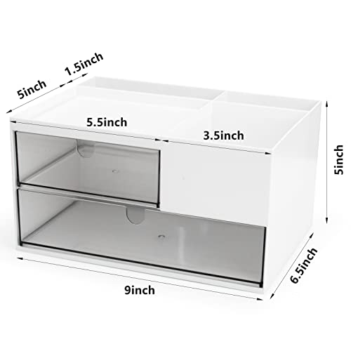 Desk Drawer Organizer, Desk Storage Box with 2 Drawers and 4 Compartments, Multifunctional Desk Accessories & Countertop Organizers for Office School Home (White） - size: 9*6.5*5inch - 6 Compartment