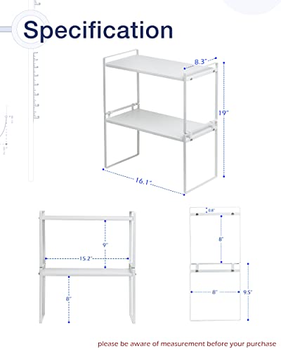 Nxconsu 2Pack Cabinet Shelves Stackable Organizer Rack Riser for Kitchen Cabinet Pantry Cupboard Counter Countertop Home Organization Storage Space Saver Heavy Duty Metal Nonslip White Tall - color: White, size: 16.1’’W × 8.3’’D × 9.5’’H