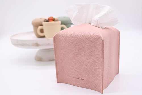 Tissue Box Cover Holder, Square with Bottom Belt by Carrot's Den - PU Leather Decorative Organizer for Tabletop, Bathroom, Car, Office | Baby Pink - color: Baby Pink