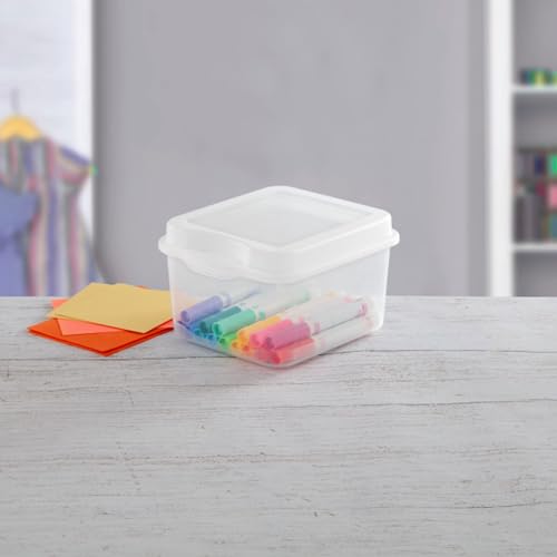 Sterilite FlipTop, Stackable Small Storage Bin with Hinging Lid, Plastic Container to Organize Desk at Home or Office, Clear, 36-Pack - size: 1.5 Cubic Feet, style: 36 Pack