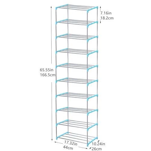 Jucaifu Stackable Small Shoe Rack, Entryway, Hallway and Closet Space Saving Storage and Organization (10-Tier, Blue) - color: Blue, size: 10-Tier