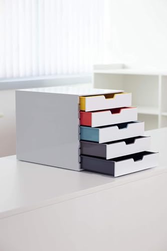 Durable Varicolor 5 Drawer Unit - White Desktop Drawer Set with 5 Color Coded Draws - Letter to Folio Size Files - Perfect for Storing Documents and Paper Work - size: 5 Drawer