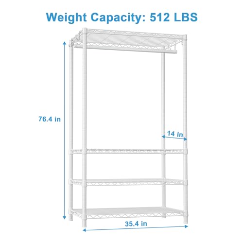 Ulif H4 Portable Closets, 4-Tier Metal Clothes Garment Rack for Bedroom and Cloakroom, Clothing Closet Storage and Organizer Wardrobe, 35.4" W x 14" D x 76.4" H, White - color: White, size: H4