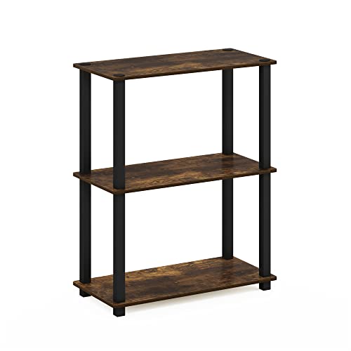 Furinno TURN-S-TUBE Storage Shelves, 3-Tier Book Shelf, Corner Shelf, Toolless Open Shelves, for Organization and Storage, Living Room, Garage, Home Office, Amber Pine - color: Amber Pine/Black, size: 3-Tier Square Tube