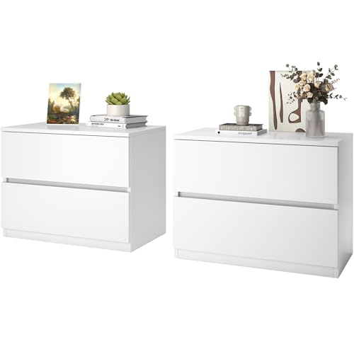 White Small Nightstand Set of 2, Bedroom Wooden Chest of Drawers, Small Low Dresser for Closet, Bedside Table Storage Cabinet for Home Office, Livingroon, Hallway - color: White, size: 2 Pack