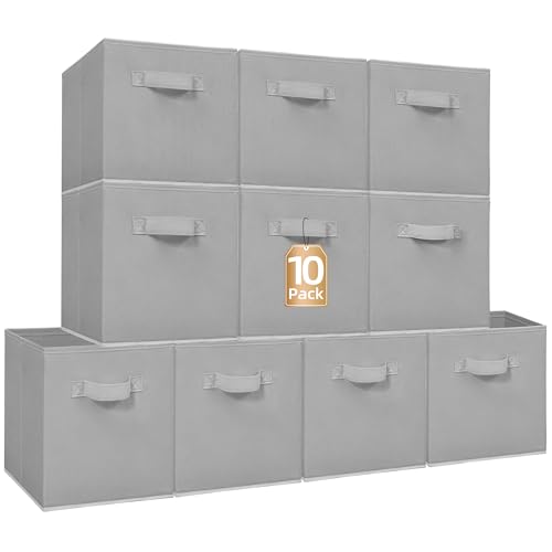 STORAGE MANIAC Storage Cubes, 11 Inch Collapsible Storage Bins with Handles, 10 Pack Fabric Foldable Bins for Organization, Durable Storage Bins for Closet, Shelves, Offices, Toys, 10-Pack Grey - color: Grey-10 Pack, size: 11 INCH
