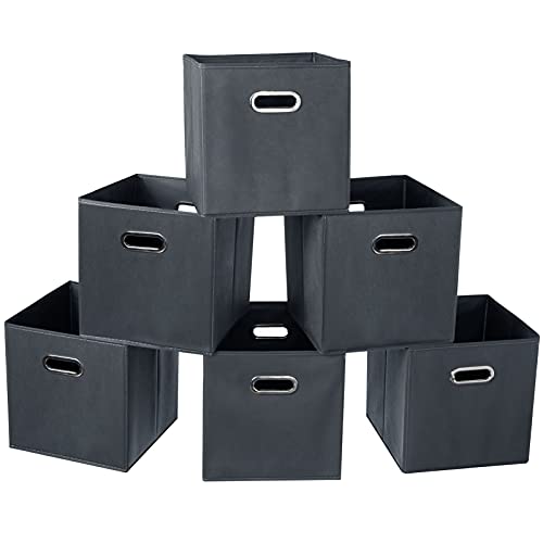 Fabric Cloth Storage Bins,Fabric Cube Organizer with Dual Handles Foldable Cube Storage Baskets for Home Bedroom Storage,Set of 6, Gray - color: Gray, size: 6 Pack