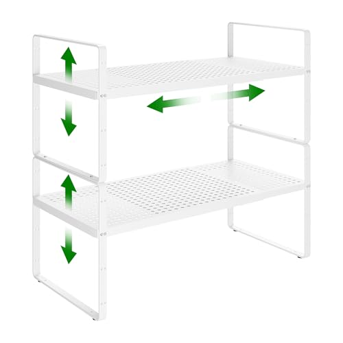 Expandable Kitchen Cabinet Shelf Organizer Rack Heavy Duty Metal Spice Rack Stackable Kitchen Counter Storage Shelf for Cabinet Pantry Bathroom (White - 16.5"-27" L x 10.2" W x 9.6" H - 2Pack) - color: White - 16.5"-27" L X 10.2" W X 9.6" H - 2pack