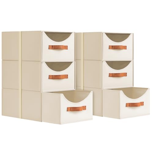 Homsorout Stackable Storage Drawers - Collapsible Storage Bins with Drawers, 6 Pack Closet Shelf Organizer Basket, Fabric Pull Out Organizer for Bedroom, Living Room, Dorm, Beige - color: Beige, size: 13 Inch. - 6 Pack