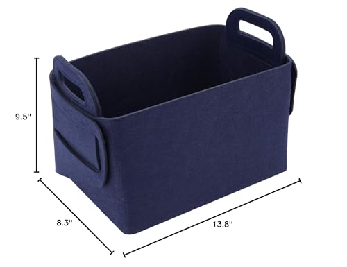 Minoisome Storage Basket Felt Storage Bin Collapsible& Convenient Box Organizer with Carry Handles for Office Bedroom Closet Babies Nursery Toys Laundry (Navy Blue, 13.8inch（L）×9.5inch（W）×8.3inch（H）) - color: Navy Blue, size: 13.8inch（L）×9.5inch（W）×8.3inc