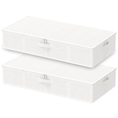 Under Bed Storage Containers, Foldable Closet Organizers with Handles, Underbed Cube Organizer Basket with Zippered, 2 Pack, White, 31.5 x 15.7 x 5.9 In, XSNY20WL-2 - color: White, size: Large（2 Pack）