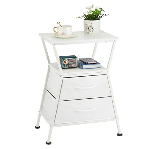 Side Tables for Bedroom Nightstand with 2 Cloth Drawer Bedside Table with Storage End Tables Living Room Sofa Couch - color: White
