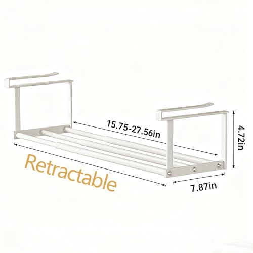 Under-Shelf Expandable Shoe Rack Organizer, White Metal, 40-70cm Width Adjustable, Cabinet Storage for Closet (2 Pcs)
