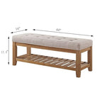 24KF Large Rectangular Upholstered Tufted Linen Fabric Ottoman Bench, Padded Bench with Solid Wood Shelf-Linen - color: Linen-bench, size: 16"D x 44"W x 18"H