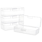 BENECREAT 4 Packs Rectangle Plastic Container Box, 6.4x2.6x1.8inch Clear Storage Organizer with Hinged Lid and Hanging Hole for Small Craft Accessories Office Supplies - size: 6.4x2.6x1.8inch