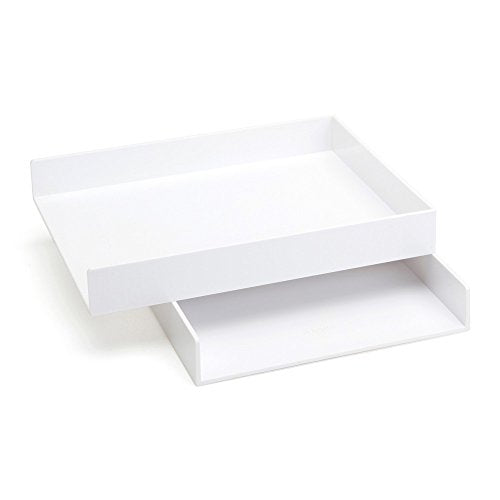 Poppin Stackable Letter Tray (2 Pack) - Modular Lacquer Desk Trays for Office Organization, Color-Coordinated Office Supplies for Desk, Paper Trays (White, 2pk Letter Tray) - color: White, size: 12.5" x 9.8" x 1.8"
