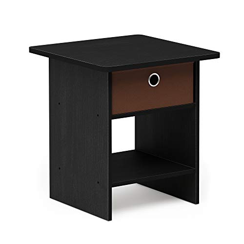 Furinno Dario End Table / Side Table / Night Stand / Bedside Table with Bin Drawer, 1-Pack, Americano/Medium Brown - color: Americano/Medium Brown, size: 1-Pack, Upper Bin