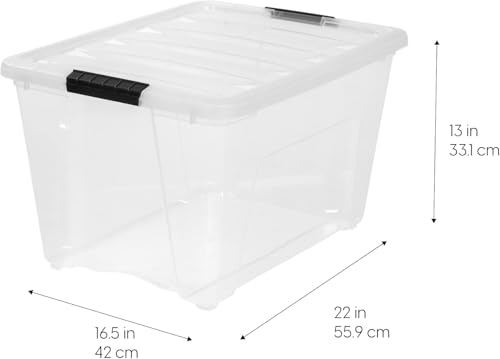IRIS USA 54 Qt Stackable Plastic Storage Bins with Lids, 6 Pack - BPA-Free, Made in USA - See-Through Organizing Solution, Latches, Durable Nestable Containers, Secure Pull Handle - Clear - color: Clear, size: 54 Qt, style: 6 Pack