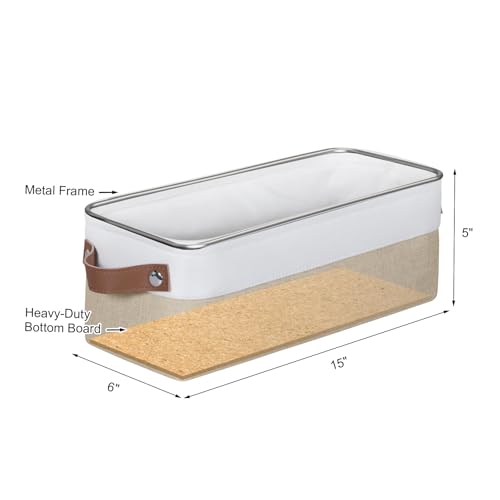 Kntiwiwo Small Fabric Storage Bins, 15x6x5 inch Narrow Storage Baskets 4-Pack Long Storage Basket for Organizing with Handles, Decorative Basket for Closets, Shelves, Toilet Paper, Beige - color: Beige, size: 15" x 6" x 5"
