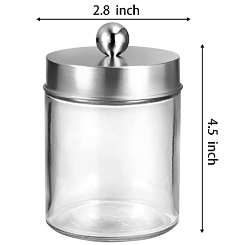 Amolliar 4Pc Apothecary Jars Bathroom Vanity Storage Organizer Set -Countertop Canister with Stainless Steel Lids &Stickers - Qtip Dispenser Holder for Qtip,Cotton Swab,Makeup Sponge (Brushed Nickel) - color: Brushed Nickel