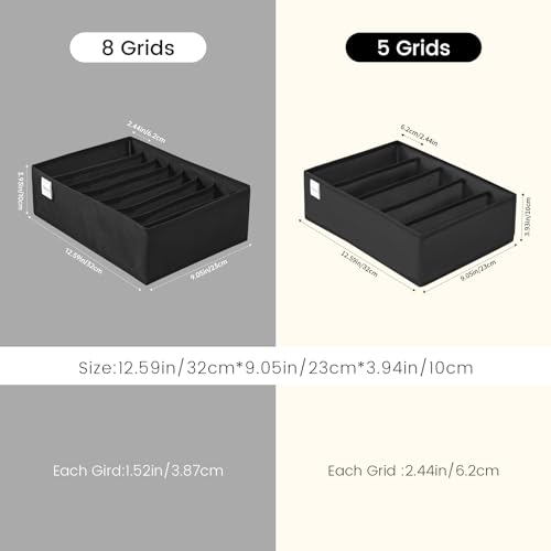 4 Packs T-shirt Drawer Organizers for Clothing,5 Grids Compartment Wardrobe Storage Box, Washable Clothes Organizer for Folded Clothes, T-shirt, Legging, Silk Scarve-Black - color: Black, size: 5 GRIDS-MEDIUM SIZE