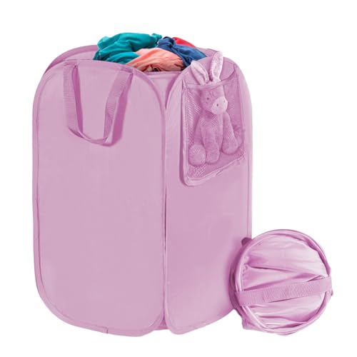 Polyester Strong Mesh Pop-up Laundry Hamper, Quality Pop Up Hampers for Laundry with Durable Handles Solid Bottom High Carbon Steel Frame, Easy to Open and Fold Flat for Storage(Light Pink) - color: pink, size: 1-Pack