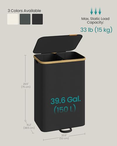SONGMICS Laundry Hamper, Laundry Sorter with Lid, Storage Basket Bin, Removable Liners, Bamboo Frame, for Bedroom, 2 Sections, 39.6 Gal. (150 L), Ink Black ULCB532BH01 - color: Ink Black, size: 150 L (2-Section)