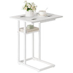 HOOBRO Foldable End Table, C Shaped Side Table with Storage Shelf, Small Snack Table Suitable for Living Room Bedroom Small Spaces, Easy Assembly, White WW29SF01 - color: White