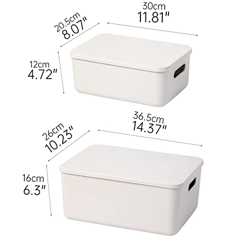 Yishyfier Plastic Storage Baskets With Lid Organizing Container Lidded Knit Storage Organizer Bins for Shelves Drawers Desktop Closet Playroom Classroom Office (4M+2S, Light grey) - size: 4M+2S
