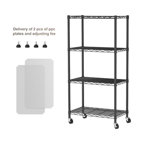 Golpart 4 Tier Shelves Storage Shelf Wire Closet Bathroom Organizers Metal Pantry Kitchen Garage Shelving Unit Laundry Room Organization Home Rack Net Basket Black with Wheels 14”D X 24”W X 48.9”H - color: Black, size: 4 shelves (14 "D X 24 "W X 48.9 "H)