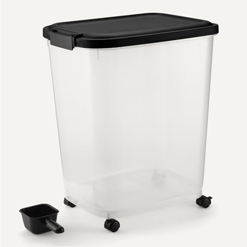 Amazon Basics Pet Food Storage Container with Rolling Wheels, BPA-Free, Detachable Scoop, 50lbs Capacity - size: 50lbs