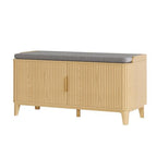 39.4" Fluted Shoe Cabinet Storage with Bench, 2-Tier Entryway Bench with Adjustable Shelves and Detachable Cushioned Seat, Shoe Organizer Bench Cabinet for Entryway, Living Room, Hallway Natural - color: Natural