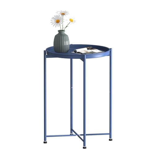 Garden 4 you Small Side Table, Blue Mini Round End Table, Tray Table with Metal Frame, Modern Nightstand for Living Room, Bedroom, Patio, Small Space, 1pcs - color: Blue, size: 1 PCS