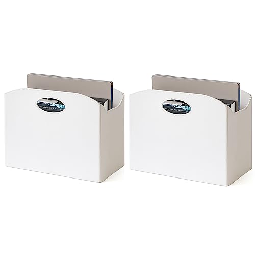 EZDeco Magazine Holder Foldable Magazine Rack Floor PU Leather File Holder Newspaper Book Storage Magazine Basket Document File Folder Organizer for Office Home (White-2) - color: White-2